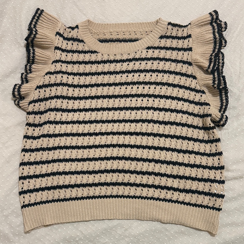 Striped Ruffle Sleeve Sweater